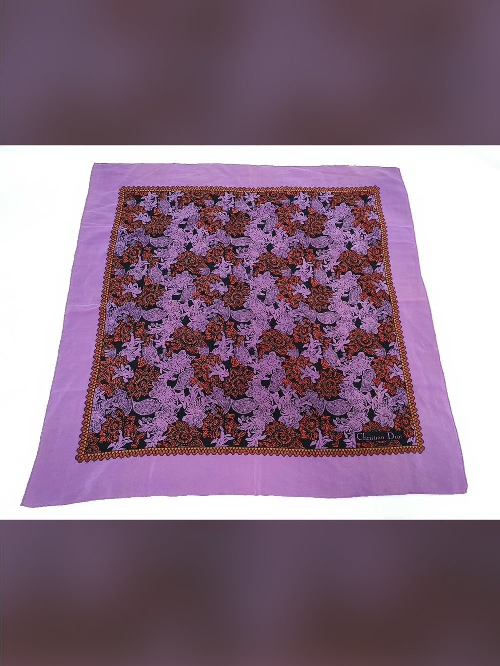 Dior Lavender and Black Floral Silk Scarf